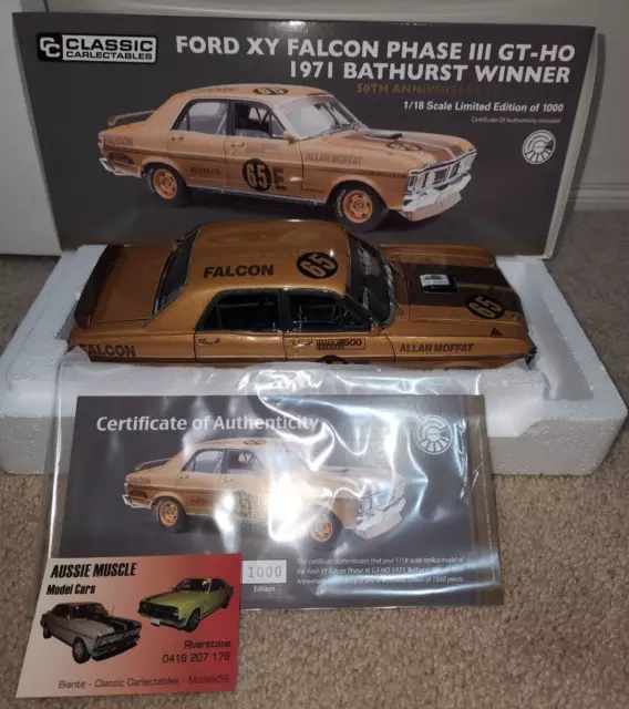 1:18 Classic Ford XY GTHO Falcon 65E Allan Moffat 1971 Bathurst Winner Gold 50th