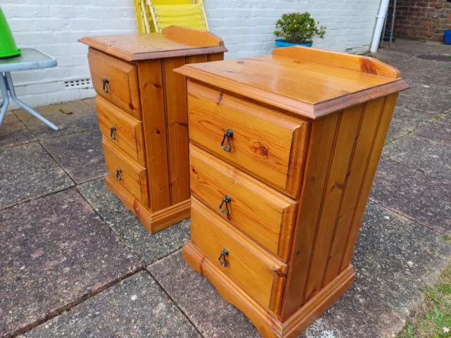 Pair of 2 Solid Pine Bedside Tables Drawers Cabinets