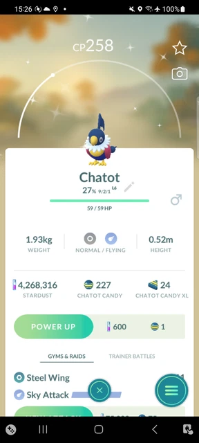 Pokemon Shiny Chatot Catch in your P T C