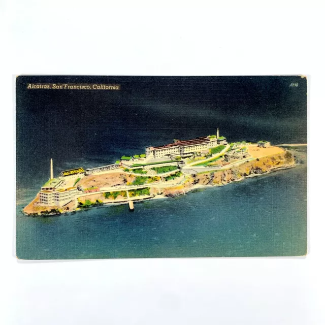 Postcard California San Francisco CA Alcatraz Aerial View 1940s Unposted Linen