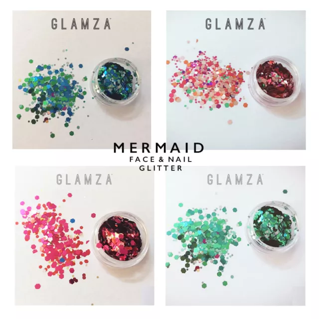 4 x CHUNKY GLITTER POTS MIX MERMAID FACE BODY HOLOGRAPHIC FESTIVAL FREE POSTAGE