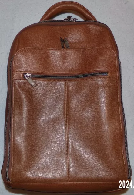 Samsonite Classic Slim Leather Backpack 4 Compartments Brown /Cognac Excellent!