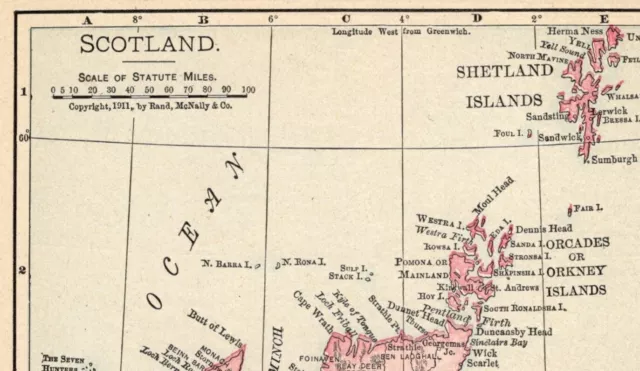 1911 Antique Scotland Map Small Vintage Atlas Map of Scotland smap 1542 3