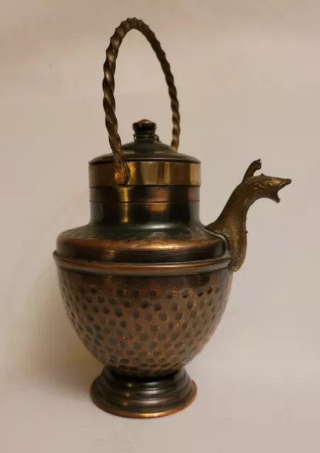 Antique Italy Hammered Copper Brass Water Wine Jug Pitcher 1910's