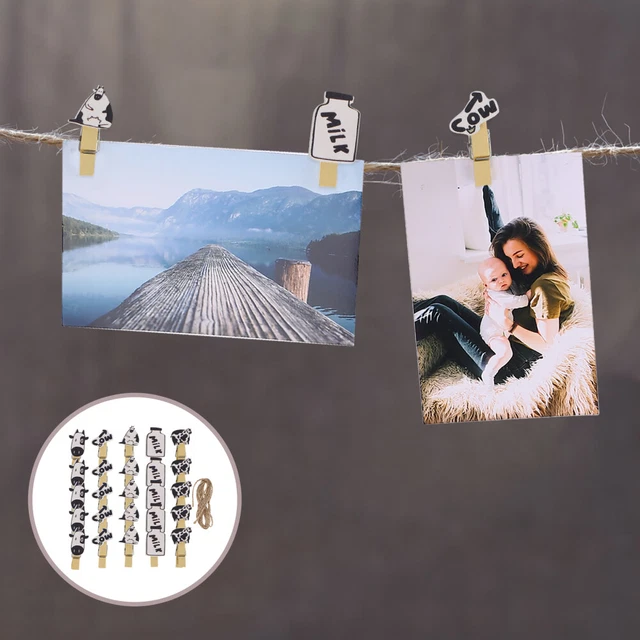 Carpeta de fotos de vaca mini pinzas de ropa decoración de madera foto clavijas de madera