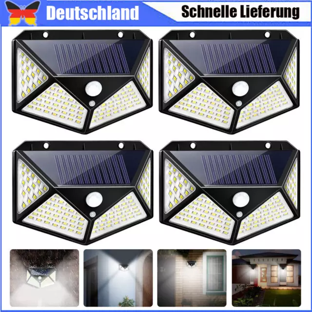 4X LED Solarleuchte Solarlampe mit Bewegungsmelder Außen Fluter Sensor Strahler