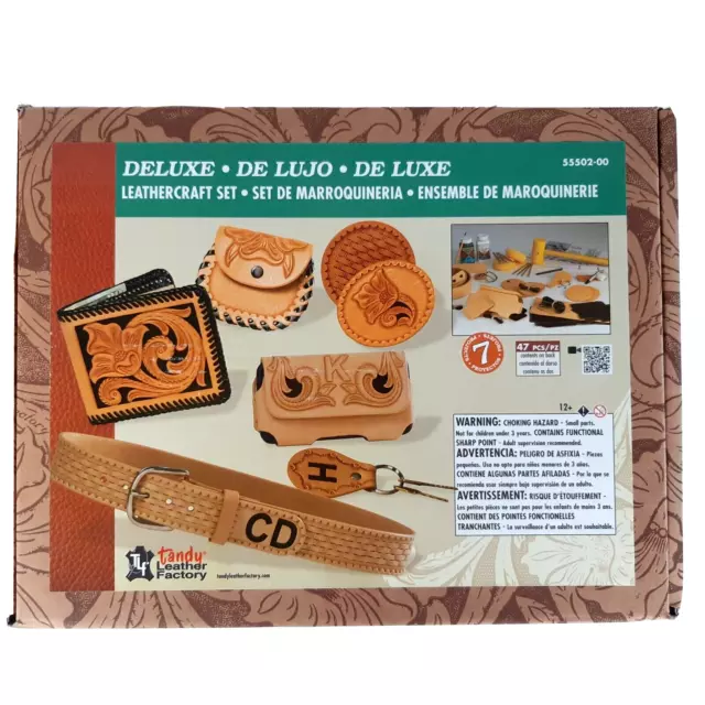 Tandy Leather Deluxe Leathercraft Set 47 Pieces Wallet Coin Cell Belt 55502-00