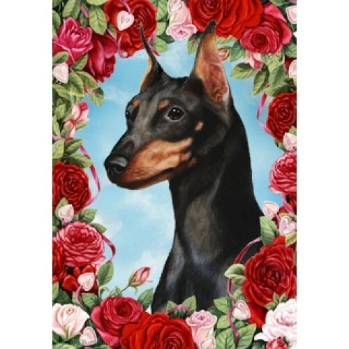 Roses House Flag - Black and Tan Miniature Pinscher 19222