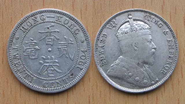 HONG KONG : 20 Cents 1904 *** Edward VII. *** SILVER *** Top *** Scarce ***