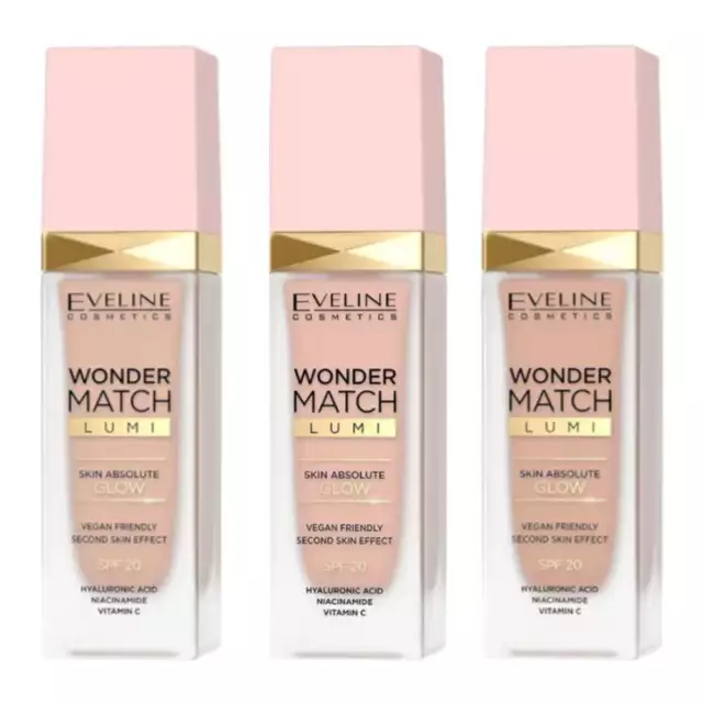 Eveline Wonder Match Lumi Foundation Skin Glow SPF 20 Vitamin C 30ml