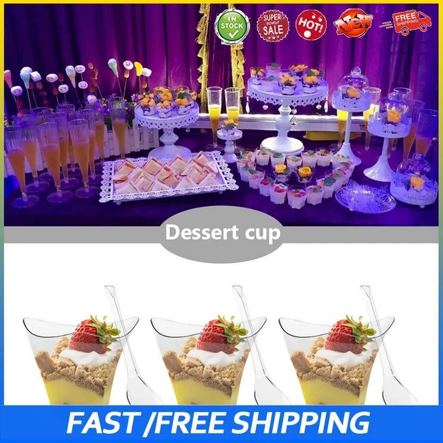 #b 50 piezas Taza transparente decoración de cocina Taza de pastel con cuchara Juego de Jelly Mousse Ice Cr