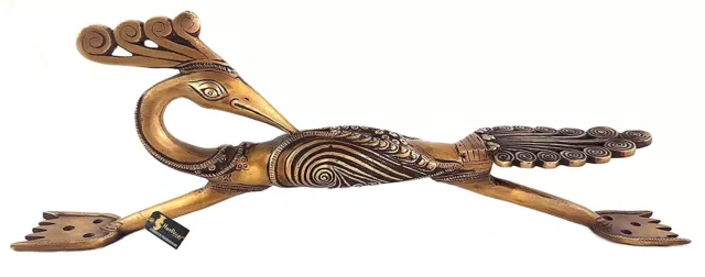 Handmade Antique Finish Multicolored Brass Peacock Design Door Handle - 12 Inch