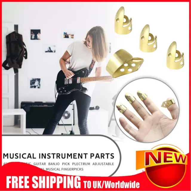 Adjustable 3 Finger Picks + 1 Thumb Pick Acoustic Guitar Banjo Pick (Gold)