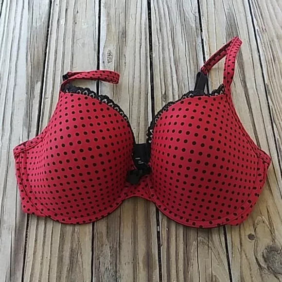 🌹Beautiful Women's Sexy Push Up Bra Full Coverage Polka Dot Red/Black Sz 34D🌹