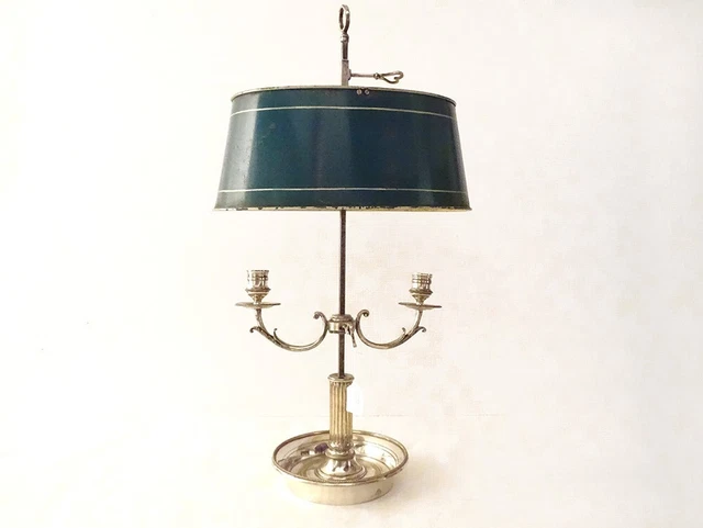 Lampe Wärmflasche 2 Leuchten Bronze Silbern Säule Geriffelt Ende 19. Jhd. Jh