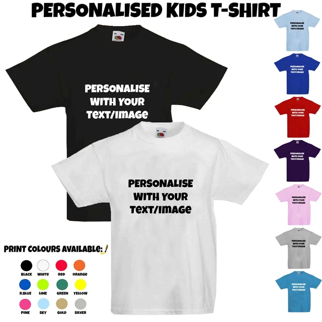 Kids Personalised Custom Print Childrens T-Shirt Photo Text Funny Cool Tee Gift