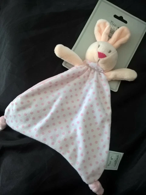 DOUDOU PLAT OURS MES PETITS CAILLOUX ROSE BLANC POIS TRIANGLE etat neuf