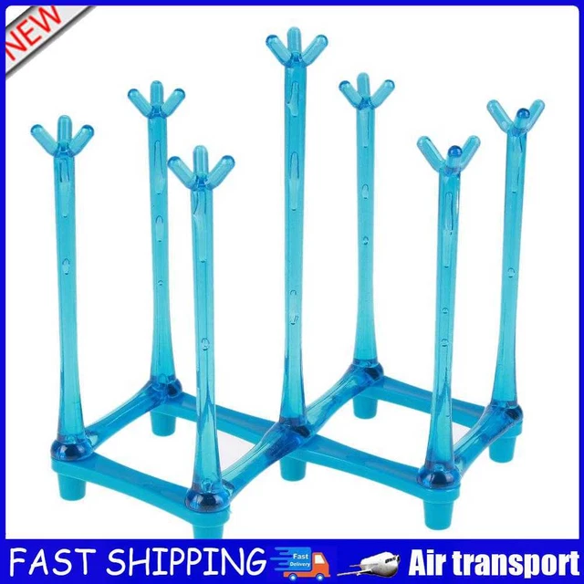AU Glass Cup Bottle Drying Rack Drainer Shelf Holder Kitchen Organizer (Blue)