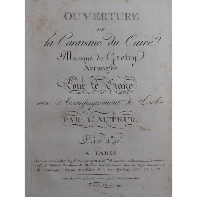 GRÉTRY André La Caravane du Caire Ouverture Piano ca1790