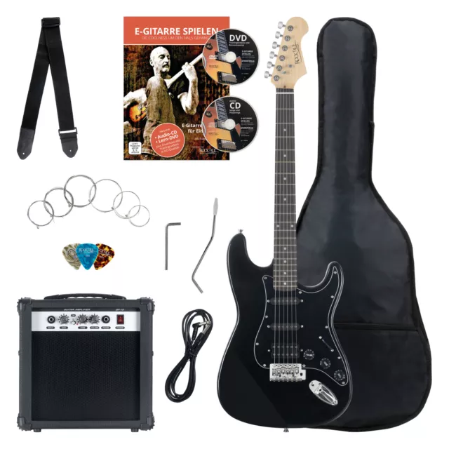 8-Teile Komplett E-Gitarre Set Verstärker Gigbag Tasche Band Gitarrenset Schwarz