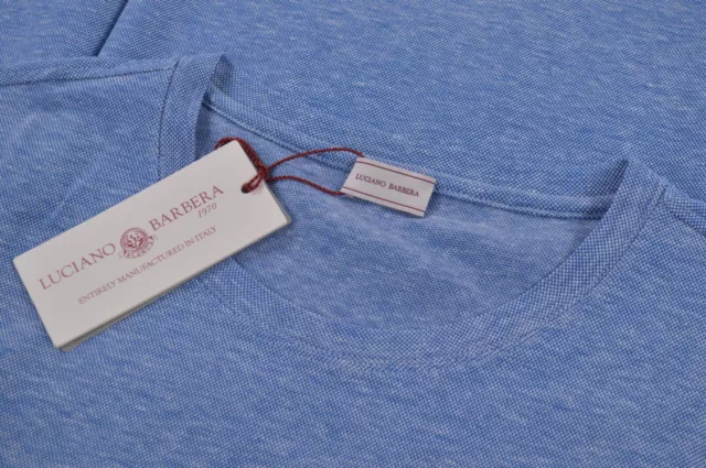 Luciano Barbera NWT Linen Blend Pique Crew Neck T-Shirt Size L in Light Blue