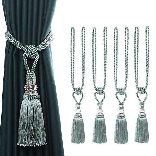 4 Pack Curtain Hand-Woven Tiebacks Crystal Holdbacks Home Decorative Tassels
