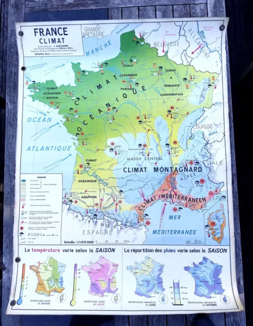 Ancienne carte scolaire de France vintage Editions Scolavox en toile  plastifiée