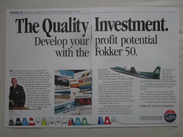11/1989 Pub Fokker Aircraft Fokker 50 Aer Lingus Commuter Ray Wilson Original Ad