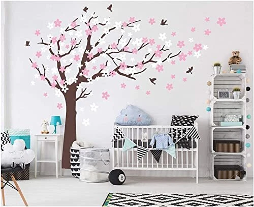 Large Cherry Blossom Tree Blowing in The Wind Tree Wall Decals Wall Sticker V...