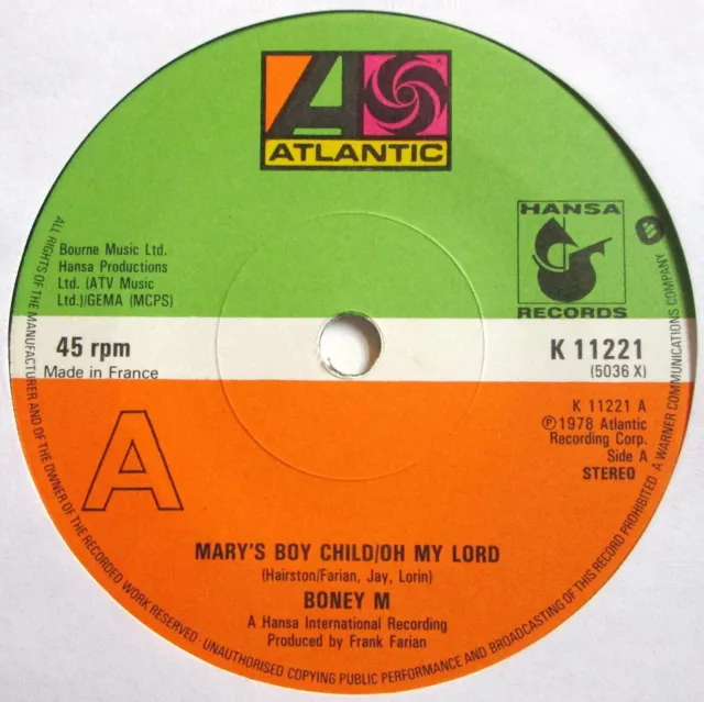 BONEY M - 7" UK 45 - Mary's Boy Child/Oh My Lord - 1978 - K 11221 - NWS - VG+