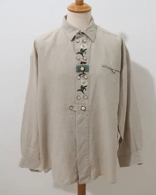 Camicia folcloristica Hammerschmid larghezza colletto 44 stile country lino C541