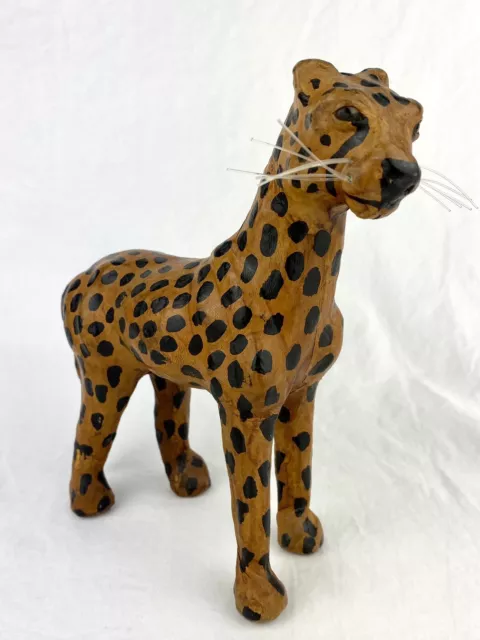 Vintage Leather Wrapped Leopard Cheetah Statue Home Decor 7" Animal Figurine MCM