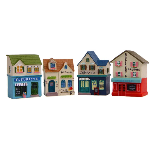 4 Pcs Micro Landscape House Resin Cabin Moss Terrarium Desktop Decor Succulents