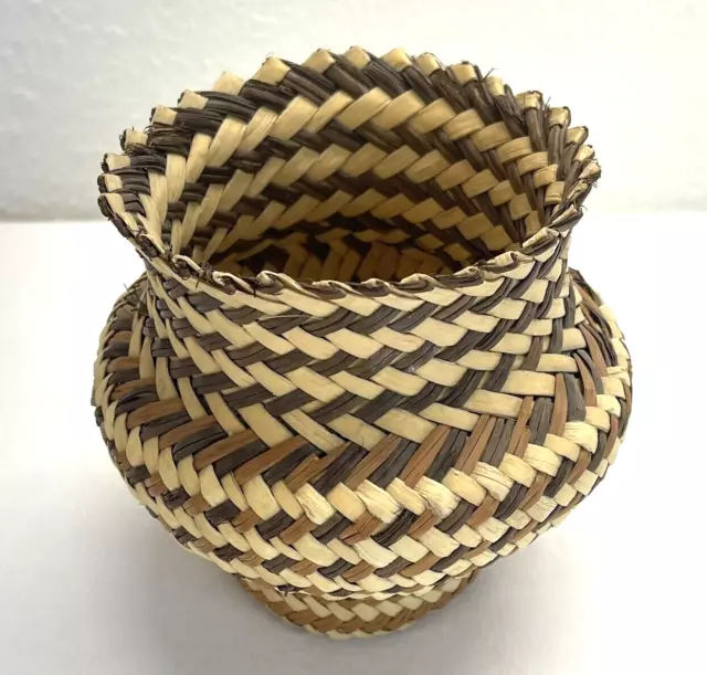 Tarahumara Basket DOUBLEWEAVE Pine Needle Sotol Hand Woven Native American 5"