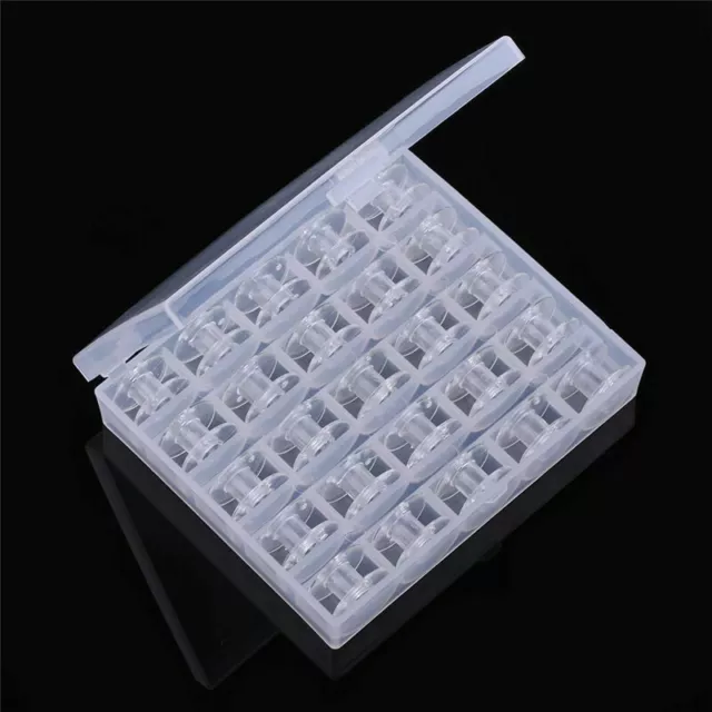 25 Spools + Empty Bobbins Case Organiser Sewing Machine Bobbin Clear Box Storage