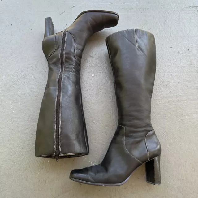 VINTAGE 90S ANNE Klein Knee High Square Toe Block Heel Leather Boots ...