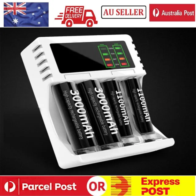 Smart Battery Charger 4 Slot For AA AAA NI-CD NI-MH For Rechargeable Batteries