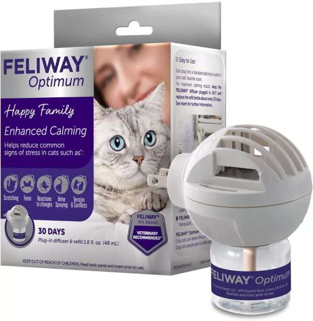 FELIWAY Optimum Cat, Enhanced Calming Pheromone Diffuser 30 Day Starter Kit 48mL