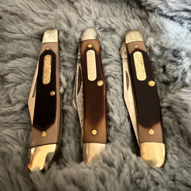 3 Vtg New Schrade Old Timer 180T 1020 1080T No Broken Blade Knife Lot