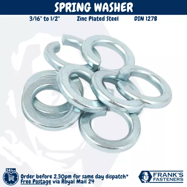 Unc Unf Spring Washer 3/16" 1/4" 5/16" 3/8" 7/16" 1/2" 5/8" 3/4" Zinc Steel Bzp