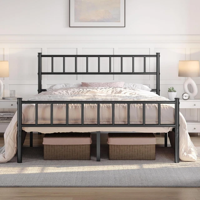 Metallic. Click 4FT6 DOUBLE SOLID Metal Bed Frame Underbed Storage, Black £141.09 ...