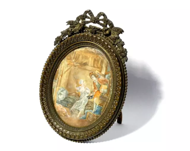 19thC French Portrait Miniature LOVERS Man Climbing in Window a/f