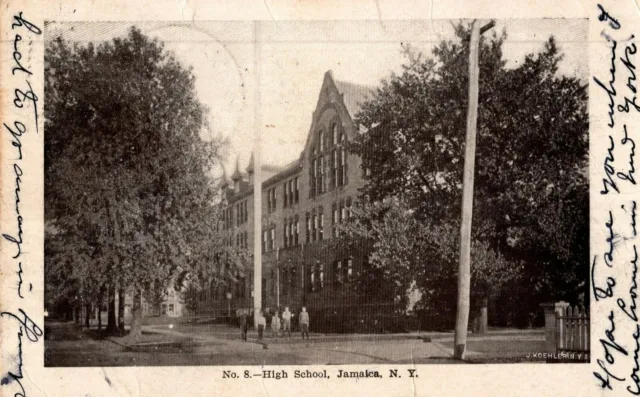 Vintage Postcard - Jamaica New York High School - Undivided - 1900s Posted RPPC