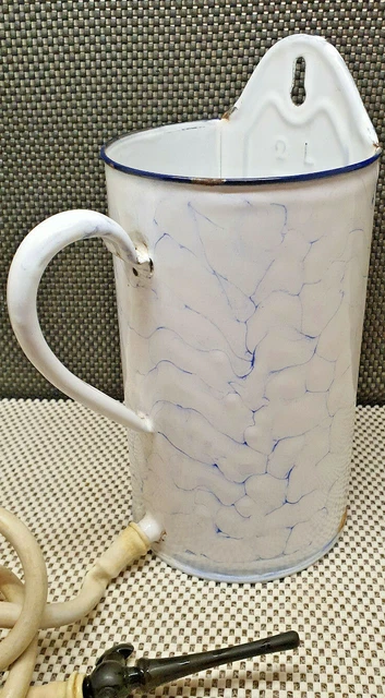 Antik Pressol Klistier 2L Emaille Weiß Meliert -blau Deko Vintage 3