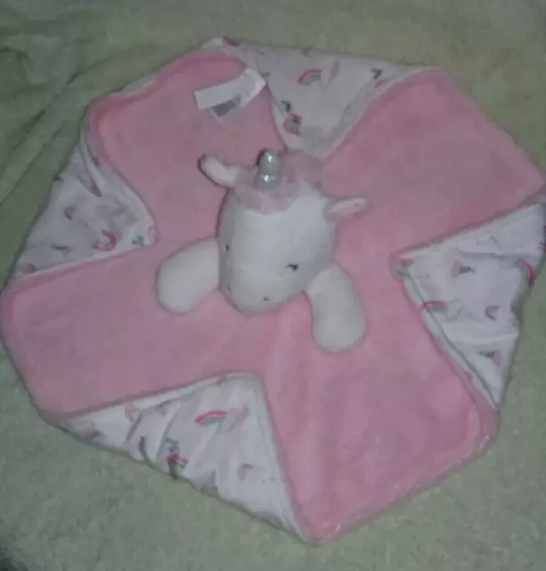 Carters Just One You Unicorn w/Rainbows Pink Baby Blanket Security Lovey