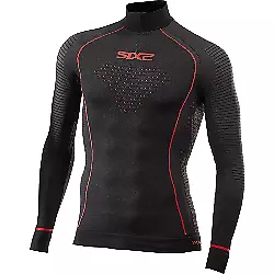 maglia termica moto mtb scooter SIXS nero rosso invernale con filo di rame