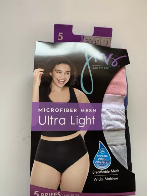JUST MY SIZE Ultra Light Microfiber Mesh Briefs 5 Panties Womens Size 14  34-36 $14.95 - PicClick
