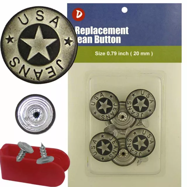 20 mm No-Sew Replacement Jean Tack Buttons (92418)  6 CT. w/Tool