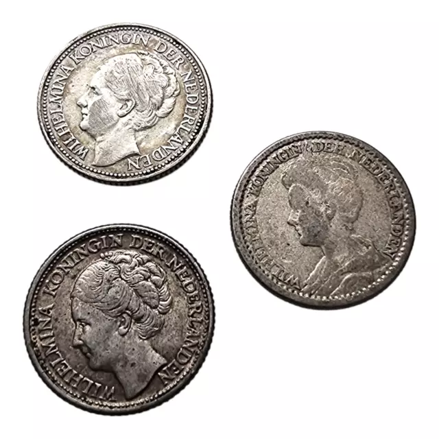 Niederlande 25 cents Silber Wilhelmina - Paket 3 Stück Münzen KM20/164