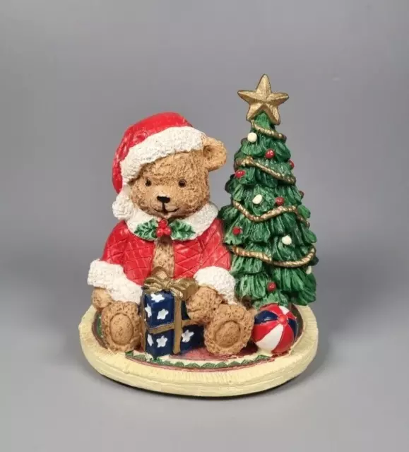 Vintage Ceramic Teddy Bear Santa Claus Ornament Figurine Christmas Decoration 3"